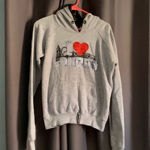 I ❤️ LONDON sequin hooded sweatshirt size XL gray